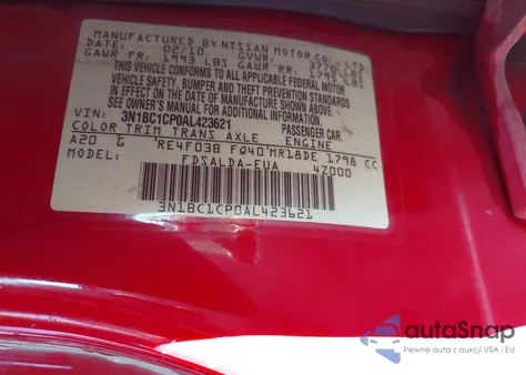 2010 Nissan Versa 1.8S z USA, uszkodzony, nr VIN 3N1BC1CP0AL423621